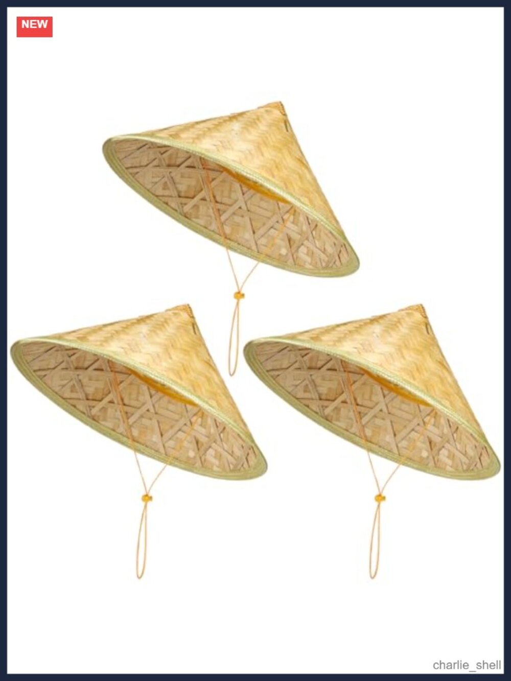 Bamboo Rice Hat Cone Sun Hat Adjustable Drawstring Wide Brim